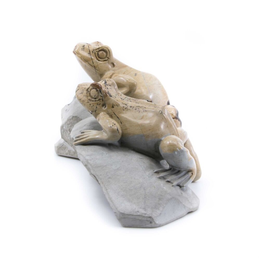 Froschgruppe Landschaftsachat, Tierfigur aus Stein