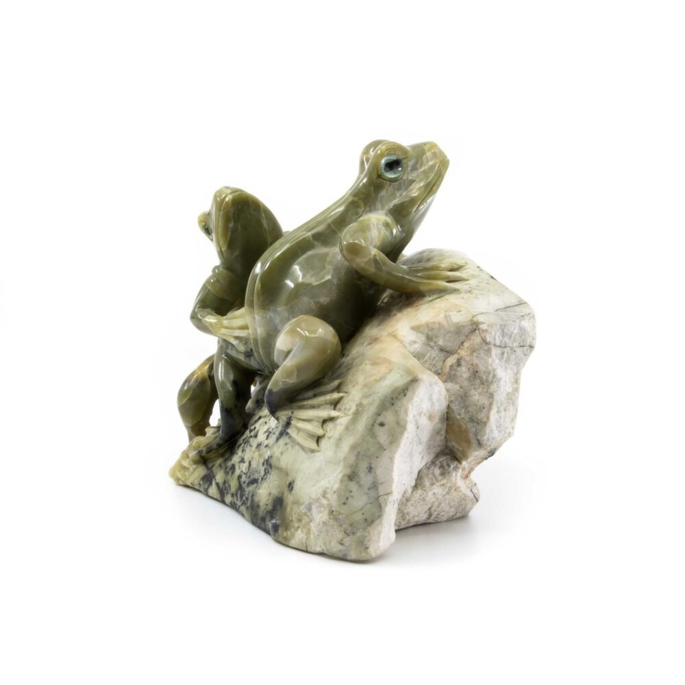 Tierfigur, Serpentin Froschgruppe, Schweizer Stein