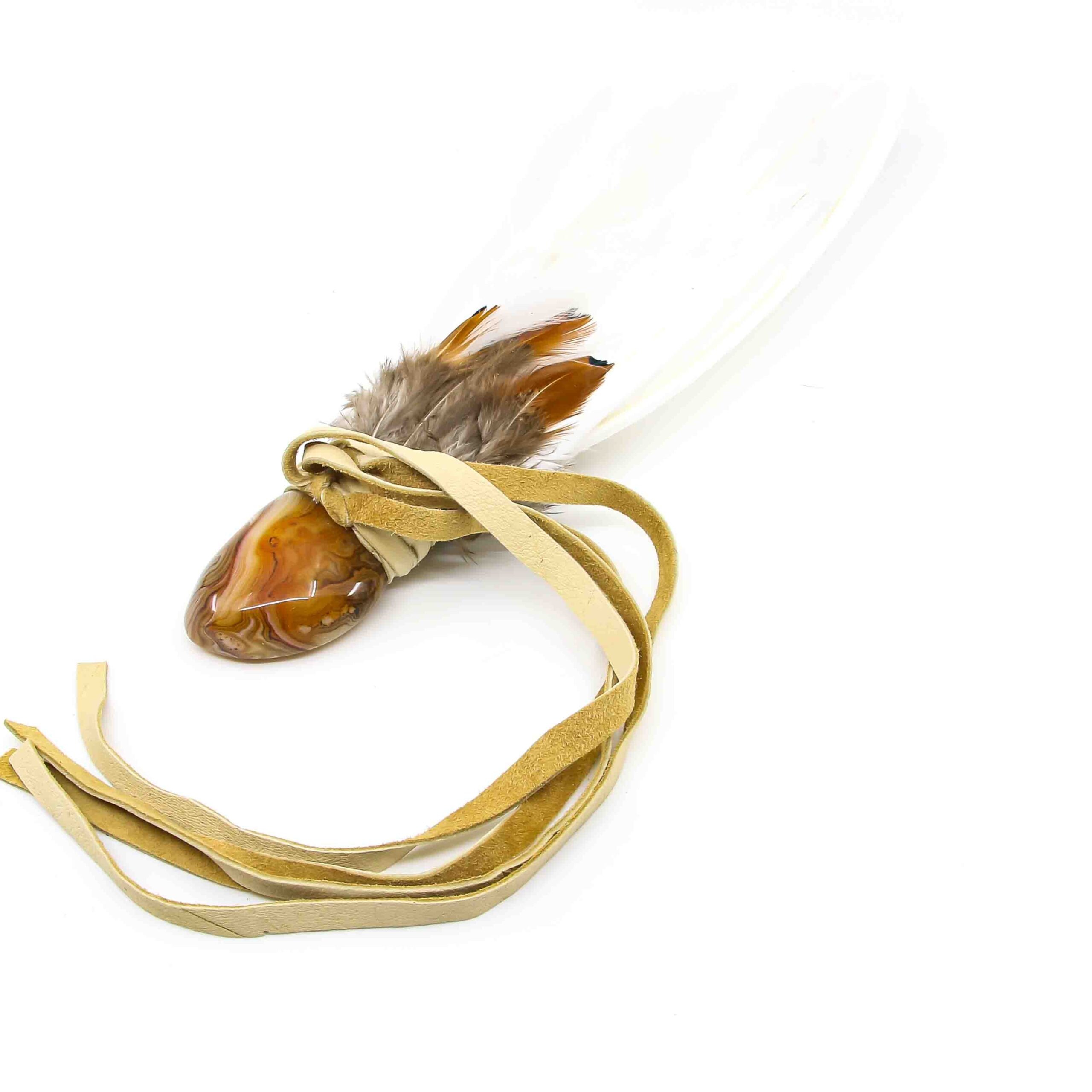 Räucherfächer mit Karneol und Schwanen- und Fasanenfedern – Bild 3