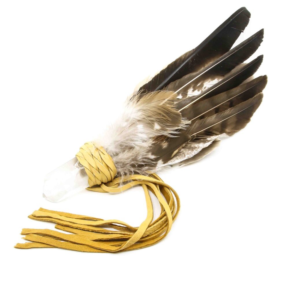 Räucherfächer mit Kristall und Bussardfedern