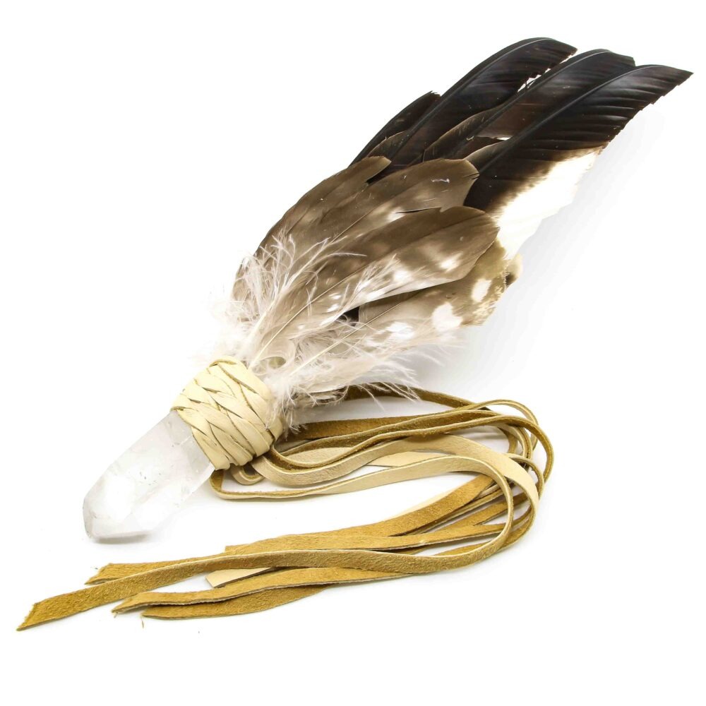 Räucherfächer mit Kristall und Bussardfedern