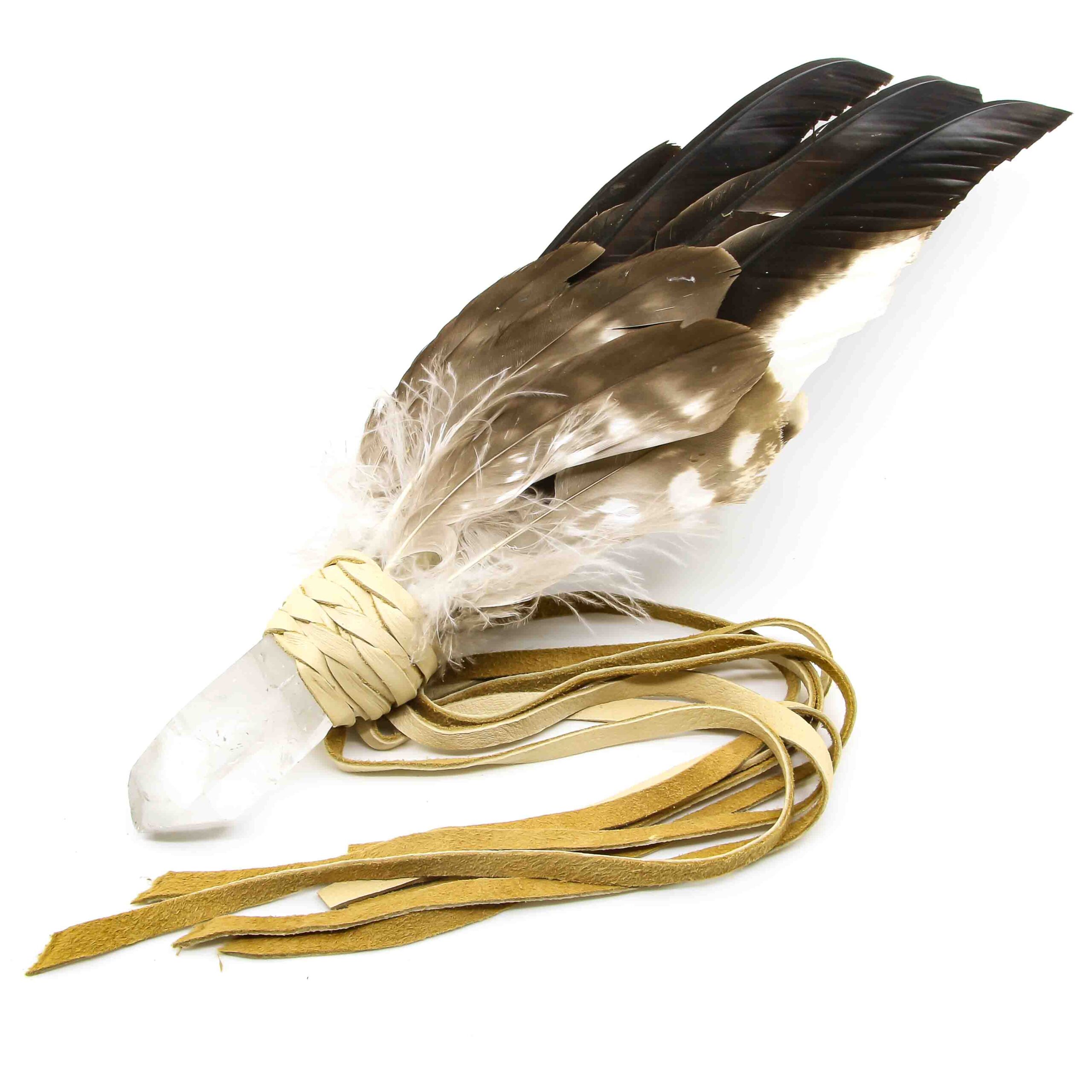 Räucherfächer mit Kristall und Bussardfedern