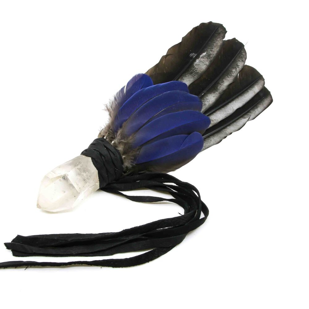 Räucherfächer mit Kristall und Storchen- und Arafedern