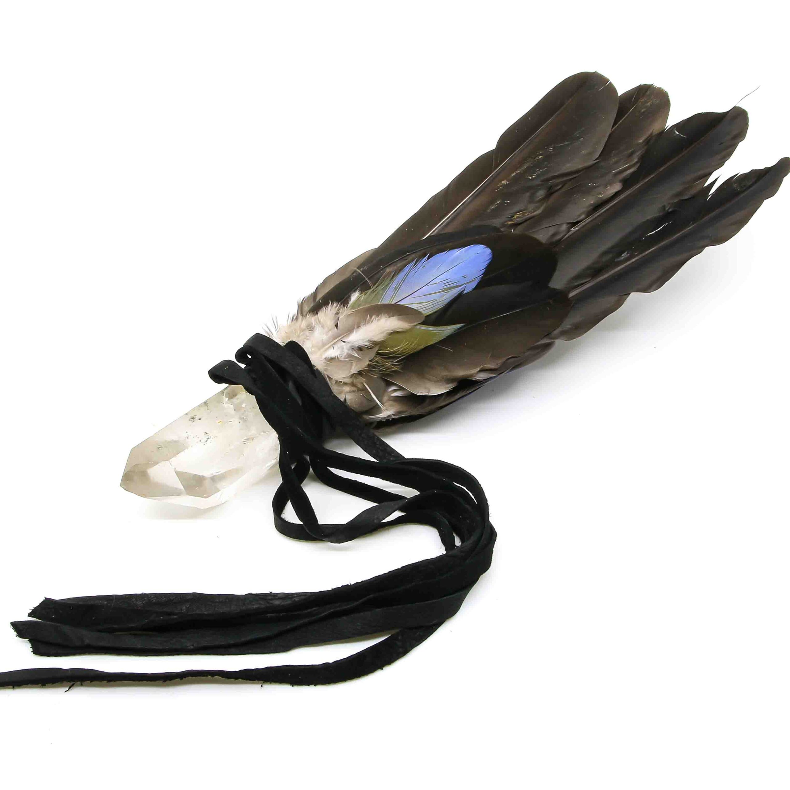 Räucherfächer mit Kristall und Storchen- und Arafedern – Bild 2