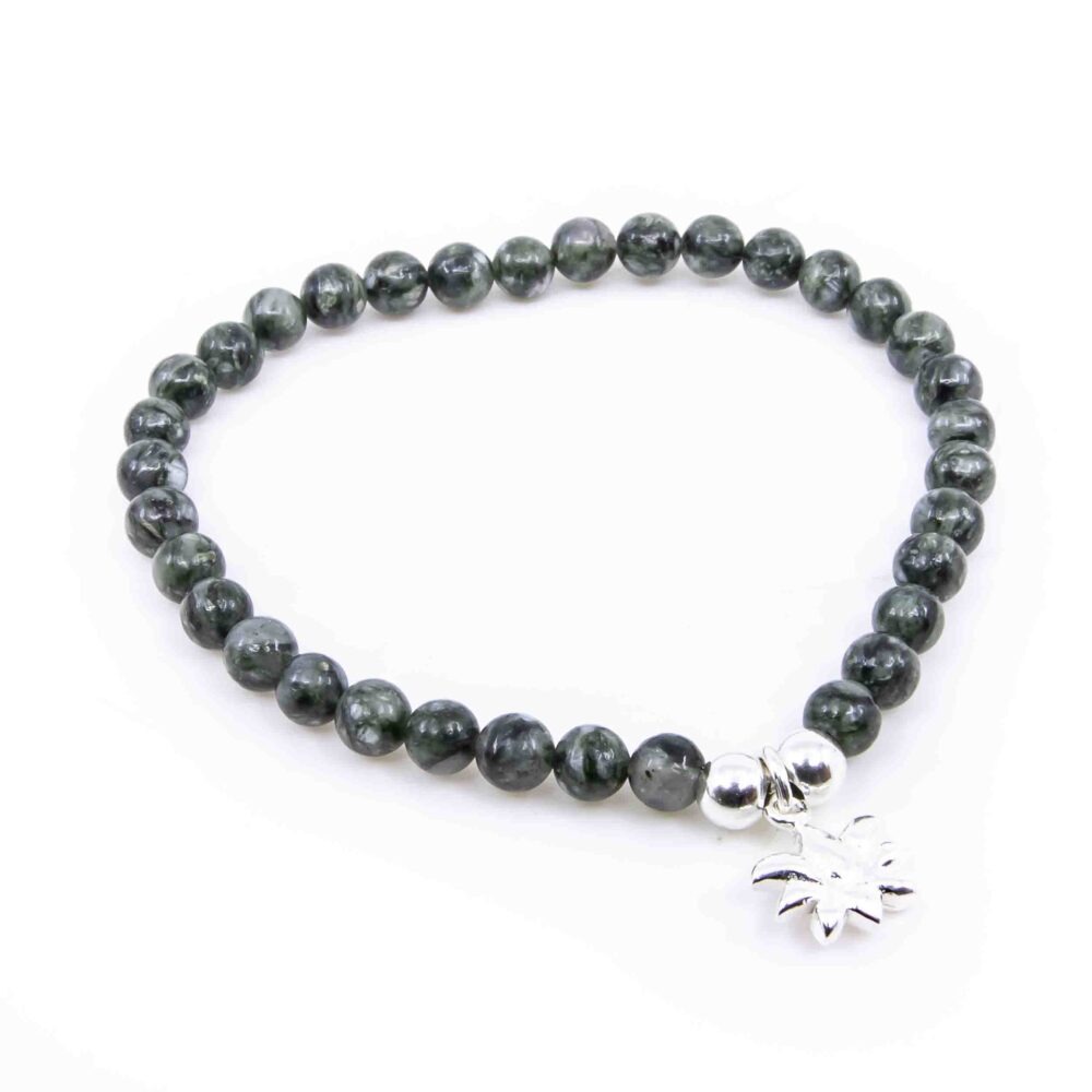 Andeer Granit Armband 4mm mit Charm Silberteil